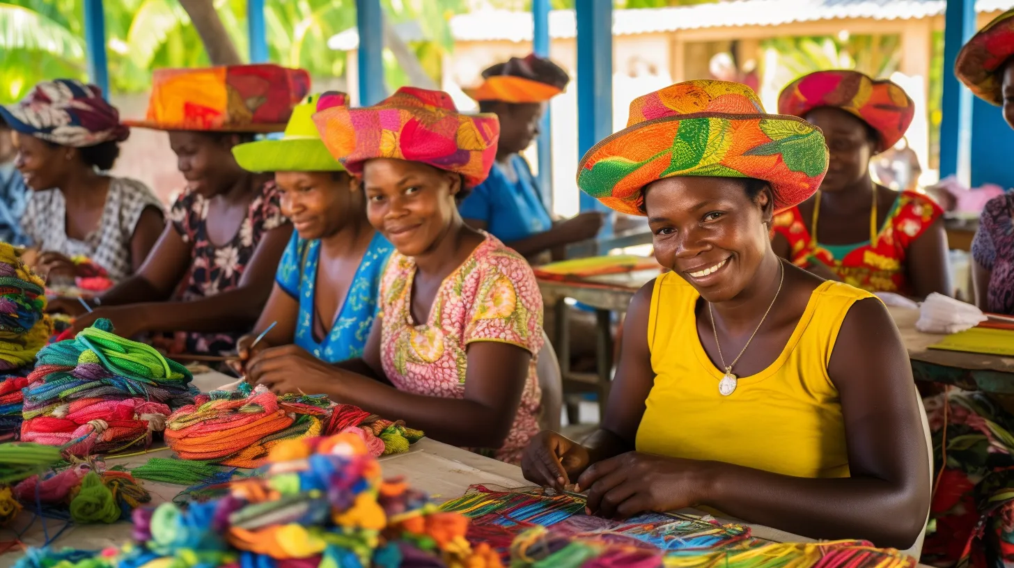 program surrounded by vibrant colorful textiles and traditional artisan crafts