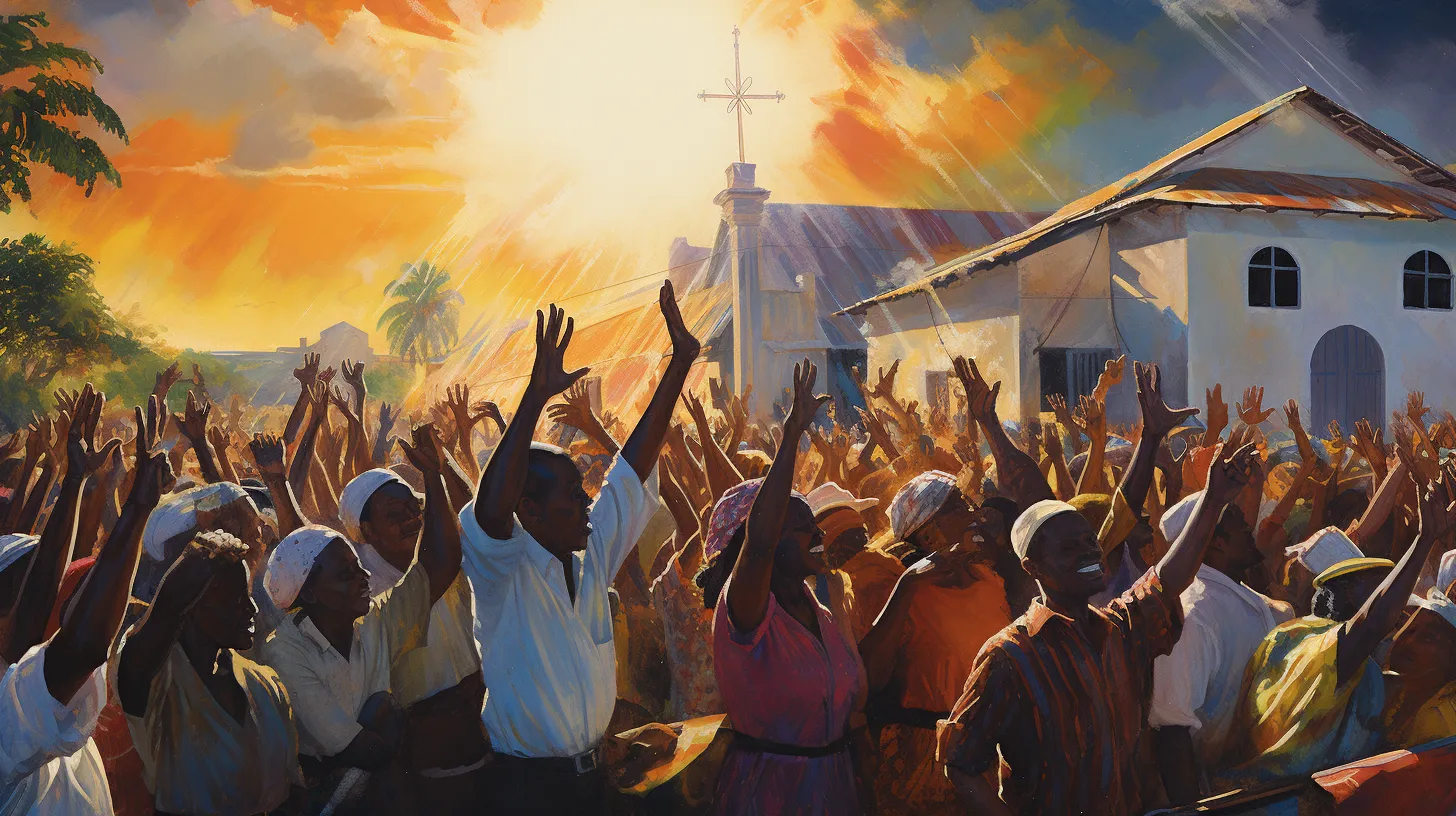 Haiti with bold colors bustling church gatherings and passionate worship