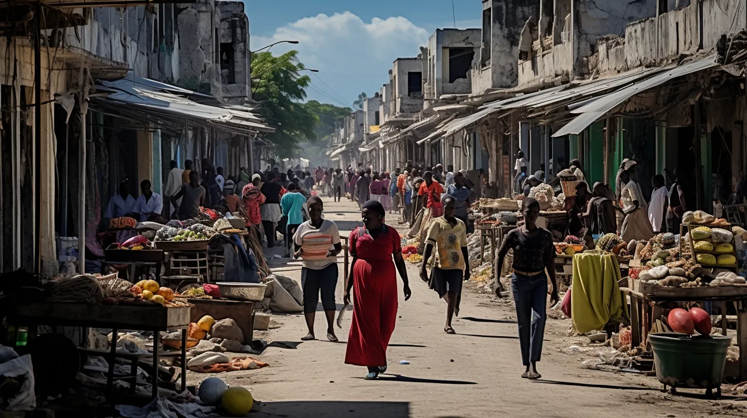 amidst dilapidated buildings highlighting the economic challenges faced by Haiti