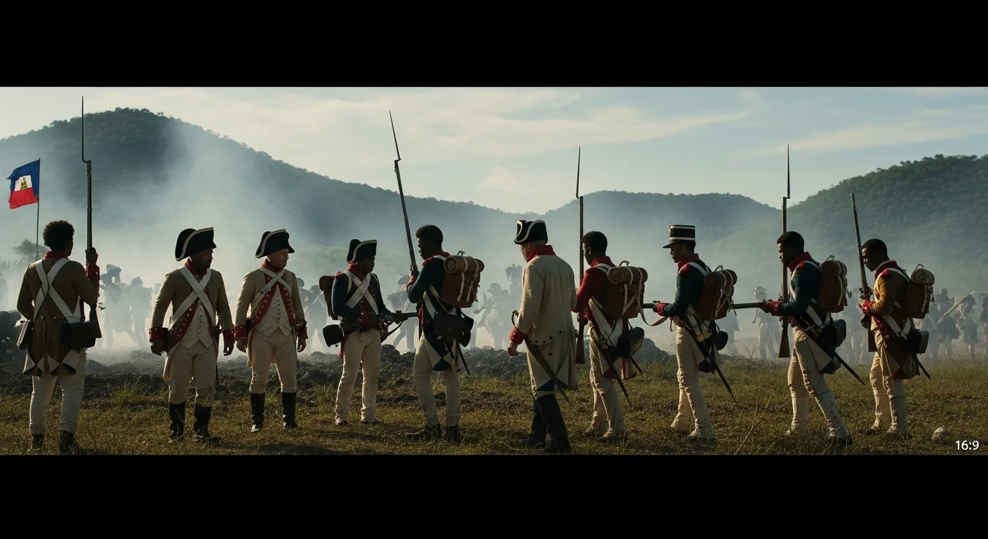 Reenactment-style battle scene representing the War of Knives in Saint-Domingue, 1799–1800