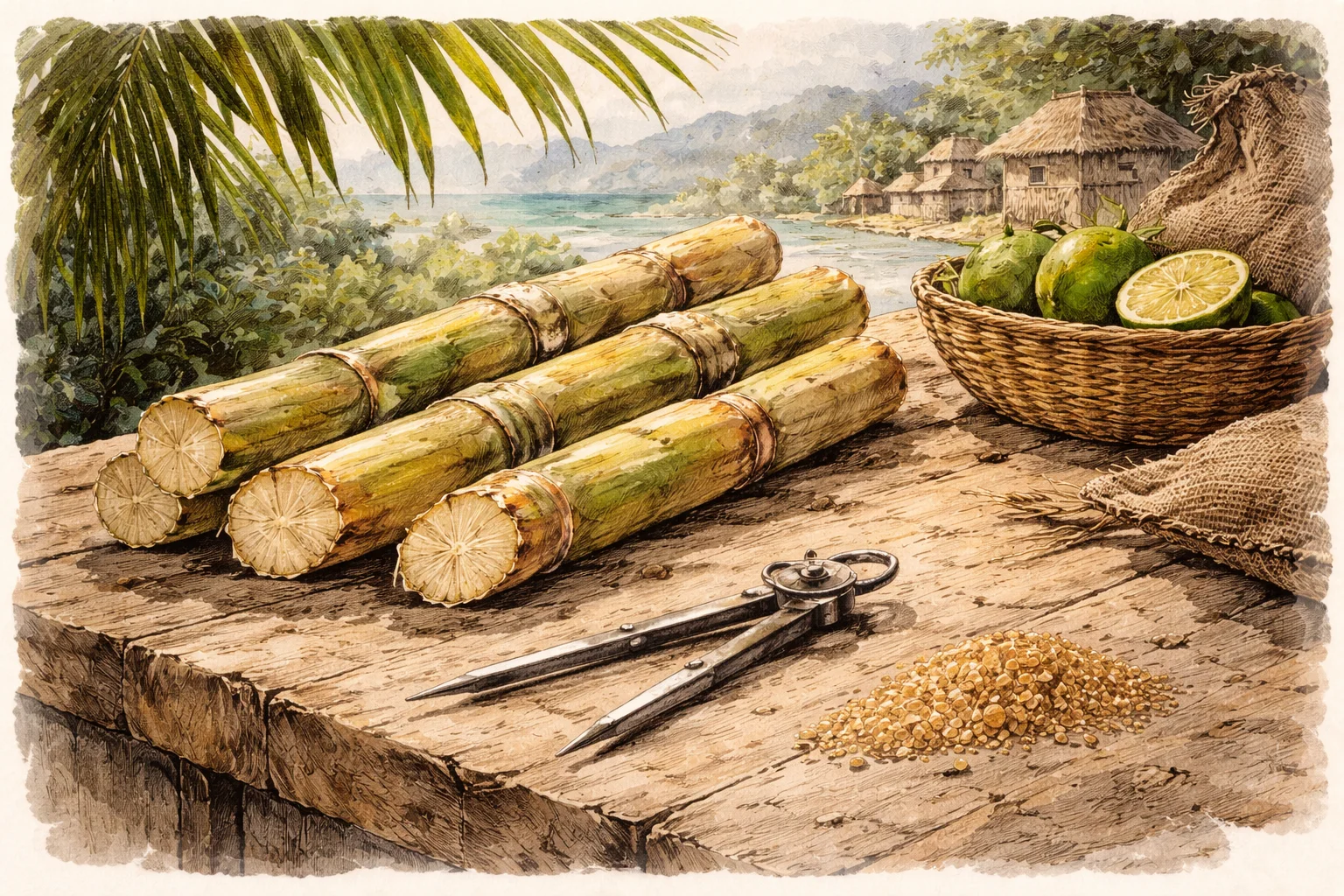 Still life suggesting Saint-Domingue’s plantation economy and the political re-mapping of 1804