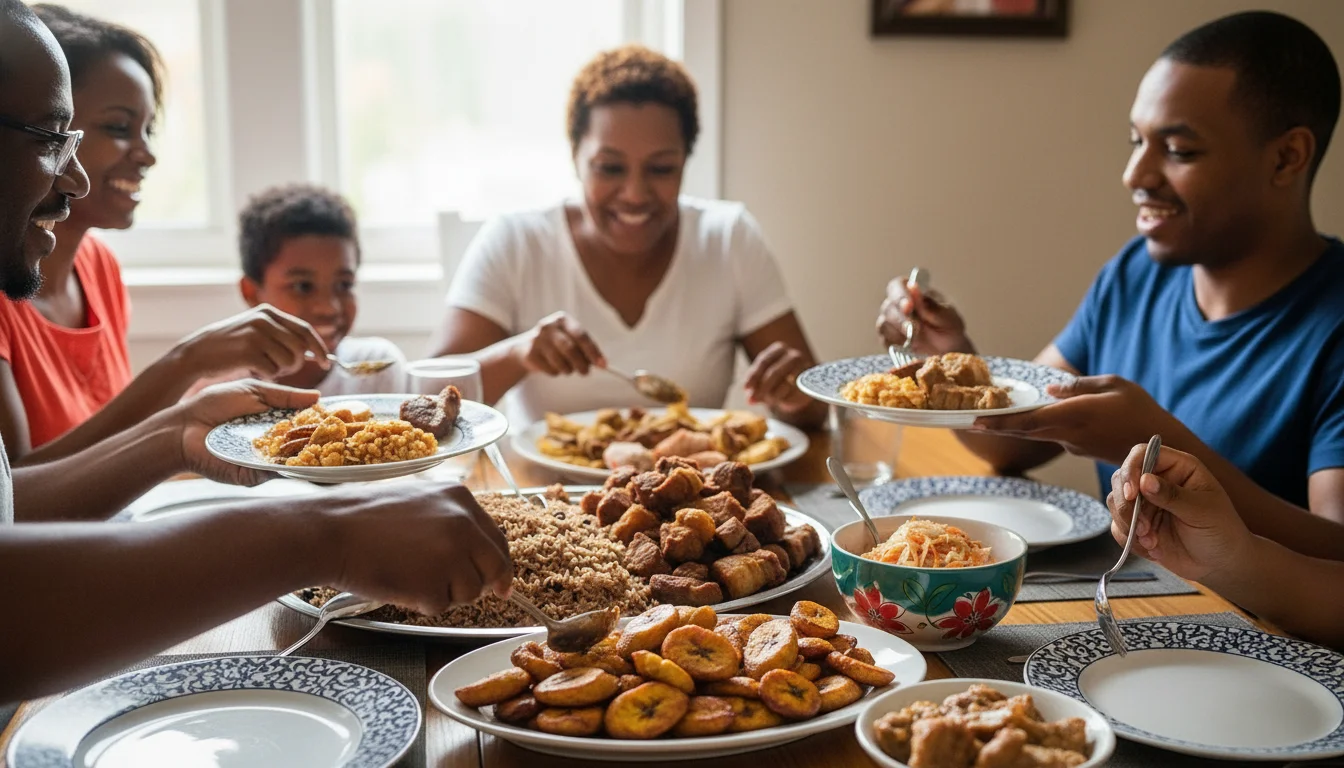 a Haitian diaspora Sunday dinner table at home