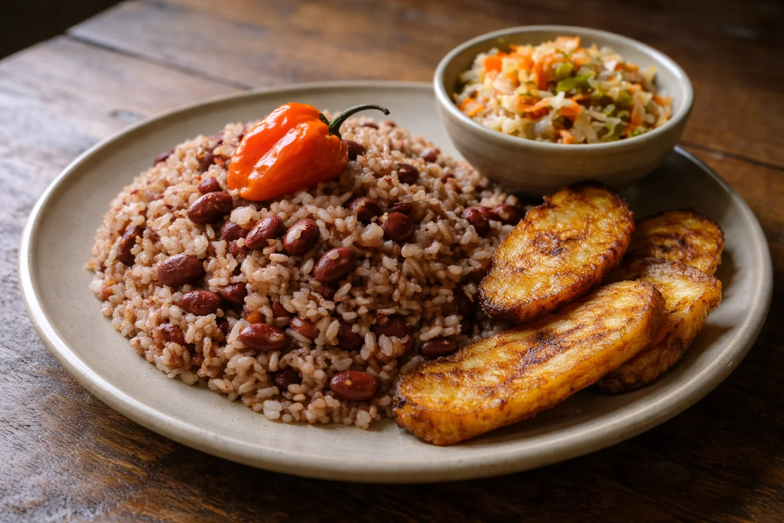 haitian recipes-authentic Haitian home-cooked meal on a simple ceramic plate