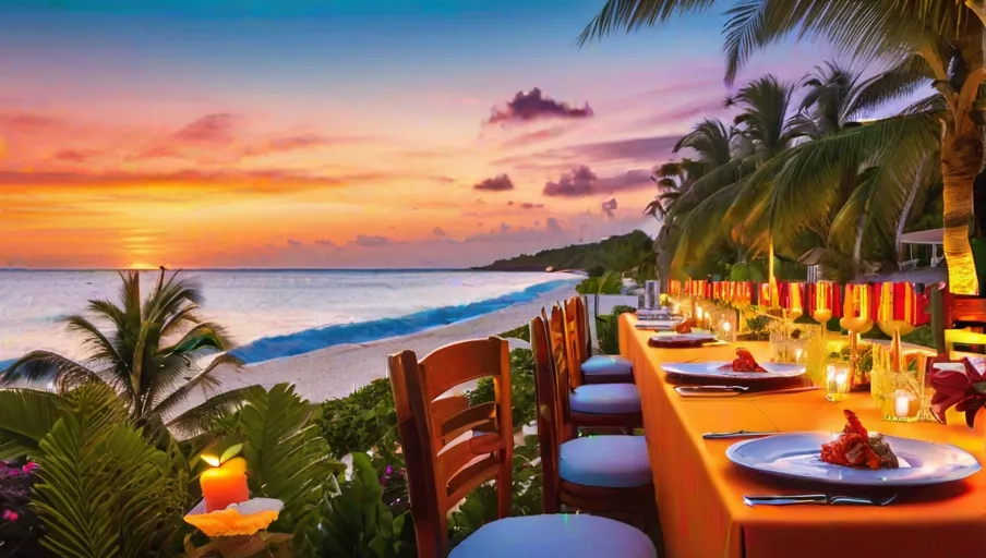 breeze and tables adorned with fresh seafood and tropical fruits
