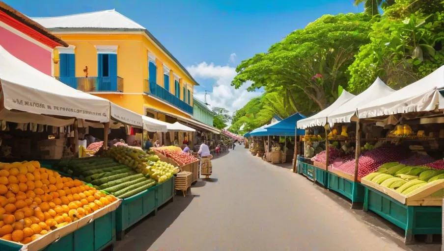 by charming brightly painted colonial buildings and lush tropical vegetation