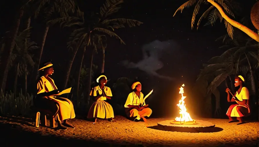 fire as a charismatic storyteller weaves tales with animated gestures