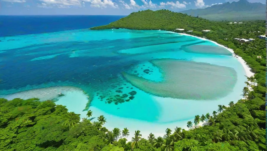 greenery overlooking crystalclear turquoise waters lapping against pristine sunkissed beaches