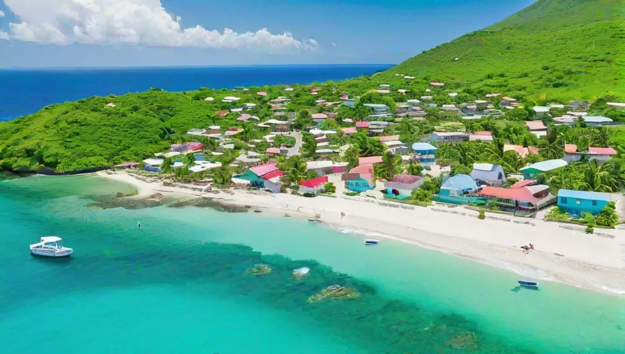 houses nestled against the azure waters of the Caribbean Sea