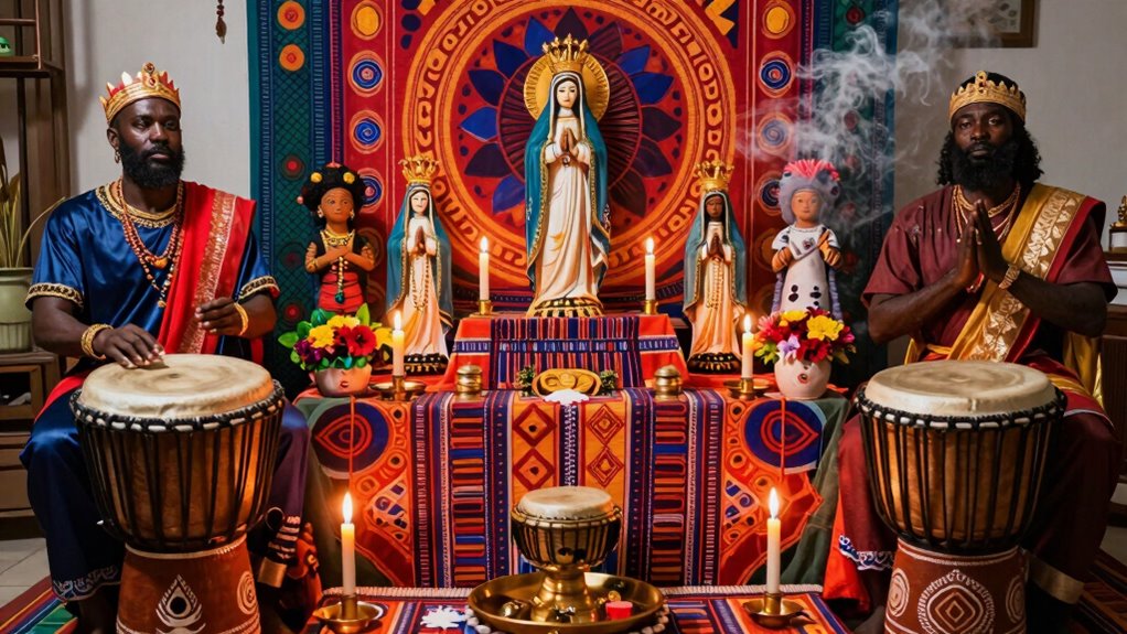 Vodou flag and saint imagery showing lwa-saint alignments