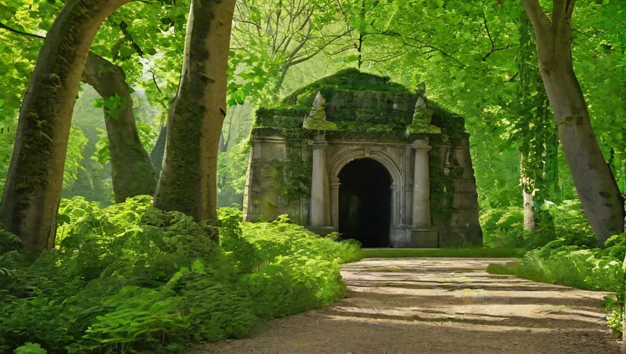 monument surrounded by towering trees whispering secrets of the past