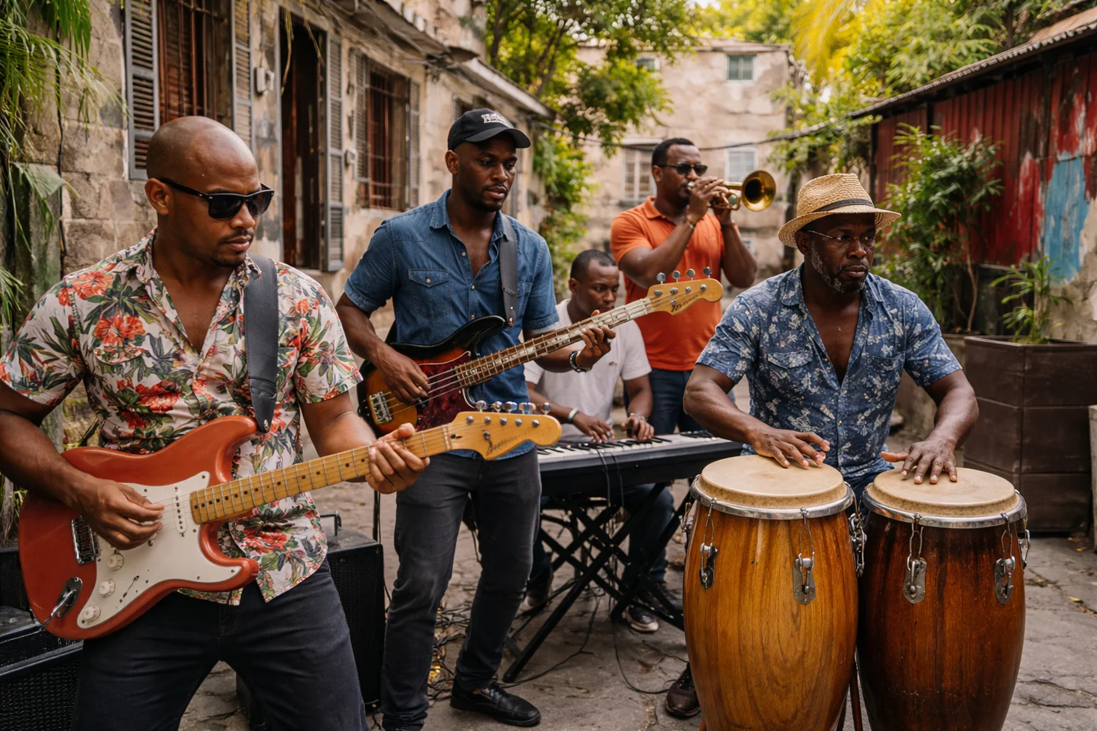 photo snapshot of a Haitian street music scene
