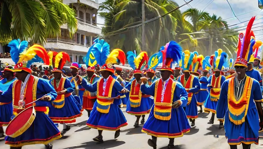 vibrant masks and colorful flags fluttering under the Caribbean sun