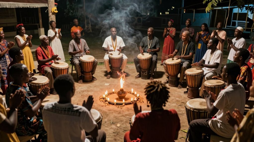 Vodou drumming and singing guiding ritual transitions
